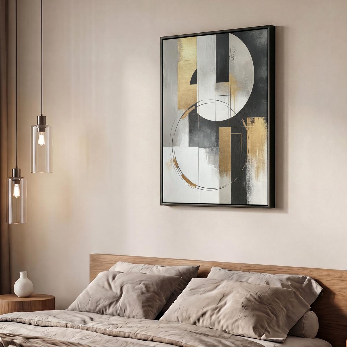 LEINWAND Bilder mit Rahmen - Abstrakt - Gold - Silber - Formen - Ästhetik - 60x80 - Multicolor, Textil (60/80cm) - MuchoWow