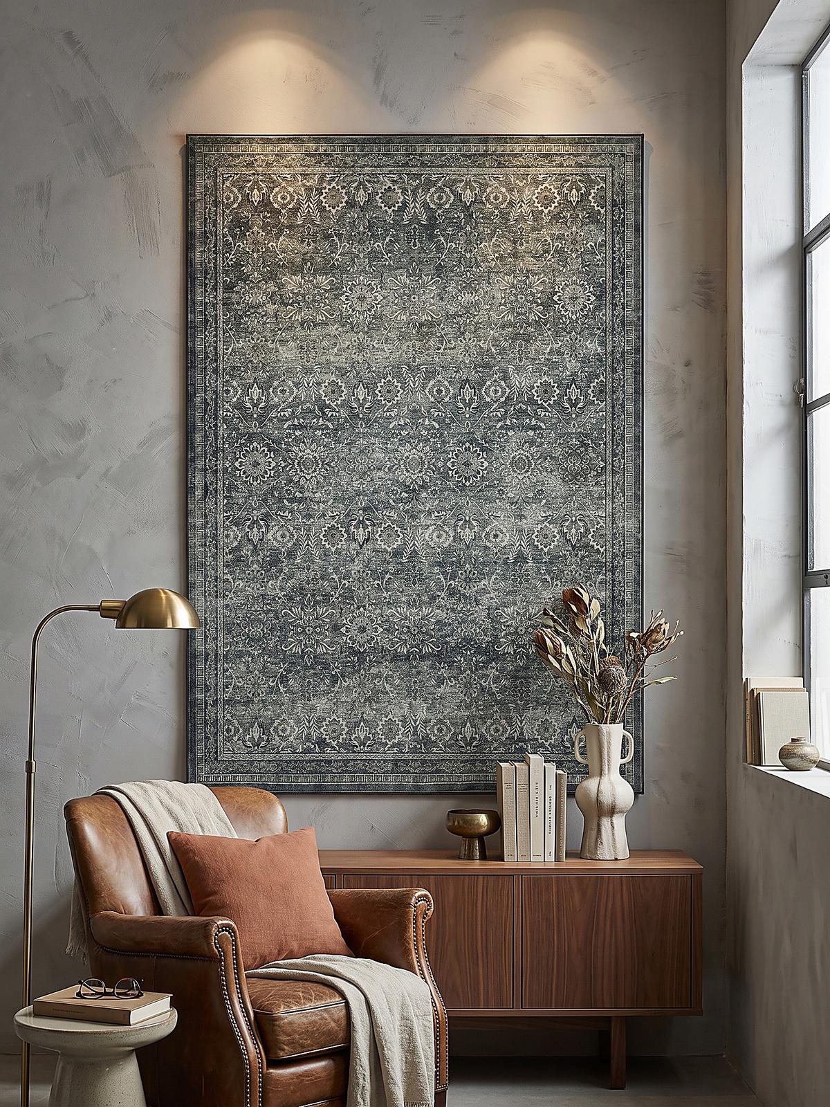 TEPPICH Kurzflor, waschbar, mit floralen Ornamenten, VERNANTE in Grün-Grau, 120 x 170 cm - Grün, Textil (120/170cm) - KADIMA DESIGN