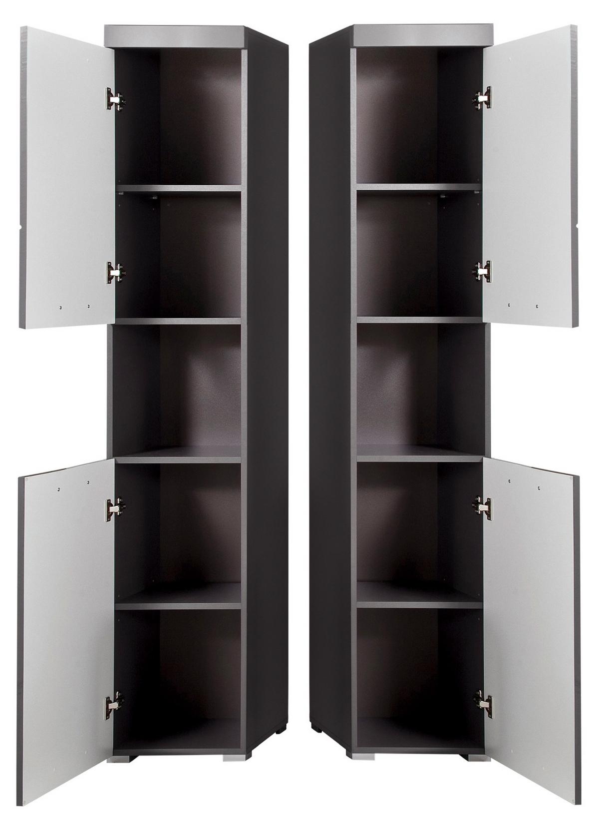 HOCHSCHRANK grau Hochglanz 37 x 190 cm, Badschrank 2-türig - Grau, Holzwerkstoff/Kunststoff (37/190/31cm) - Top.Furn