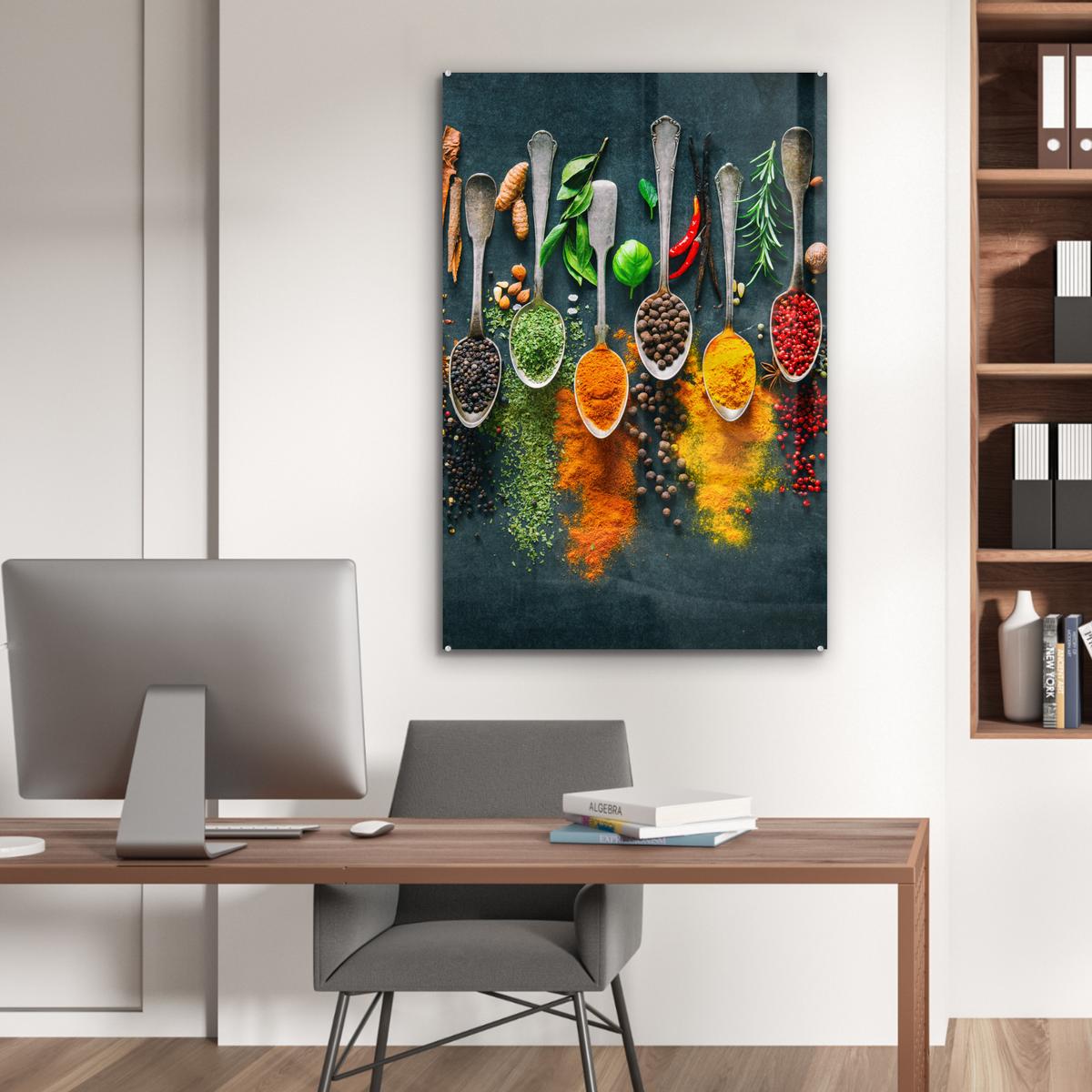 ACRYLGLASBILD Kräuter - Gewürze - Löffel 80x120 cm - Currygelb, Glas (80/120cm) - MuchoWow