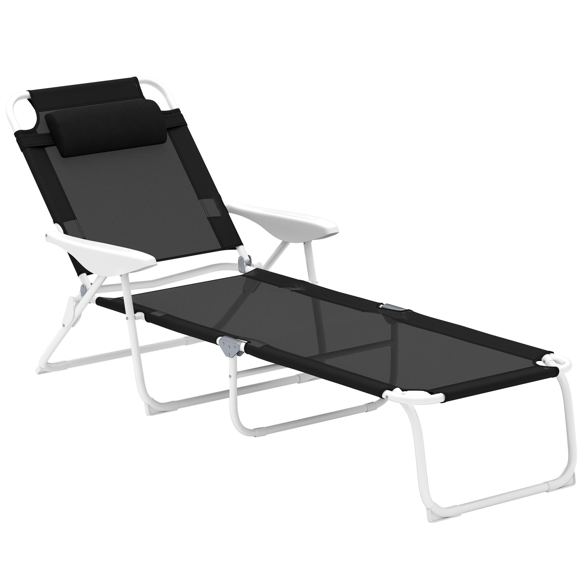 SONNENLIEGE mit Kissen Schwarz - Schwarz/Weiß, Textil/Metall (66/98/160cm) - Outsunny