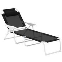 SONNENLIEGE mit Kissen Schwarz - Schwarz/Weiß, Textil/Metall (66/98/160cm) - Outsunny