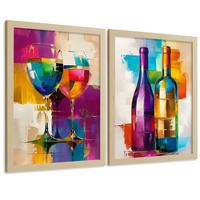 POSTER 2er Set Küchen-Wandbilder Weingläser und Flaschen Pop Art Bunt Abstrakt Esszimmer Wanddeko Rahmenlos A3 - Klar, Papier (29.7/1/42cm) - Nacnic