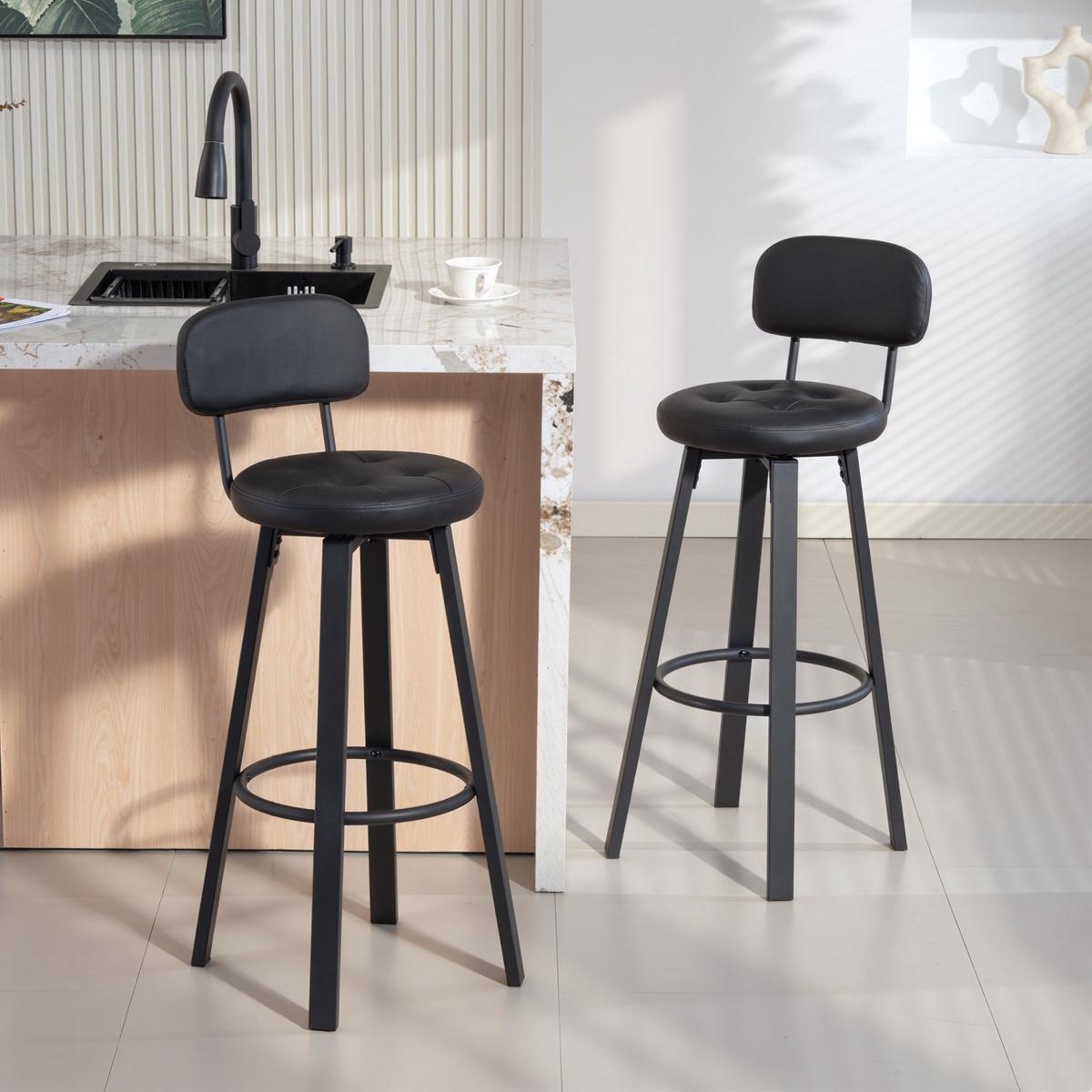 BARHOCKER 2er Set Kunstleder Metall Schwarz - Schwarz, Metall (38/99/43.5cm) - HOMCOM