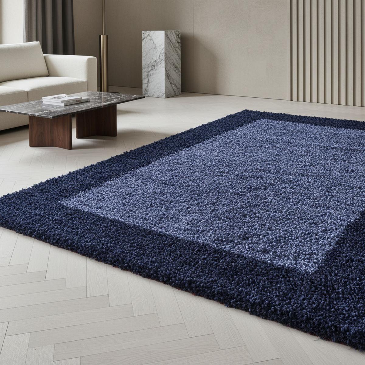HOCHFLORTEPPICH RHEIN, mit Bordüre, Marineblau, 200 x 290 cm - Blau, Textil (290/200cm) - KADIMA DESIGN