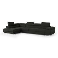 ECKSOFA VICENTE Schwarz Velours-Stoff mit Schlaffunktion - Schwarz, Holz (346/202cm) - MASSENO