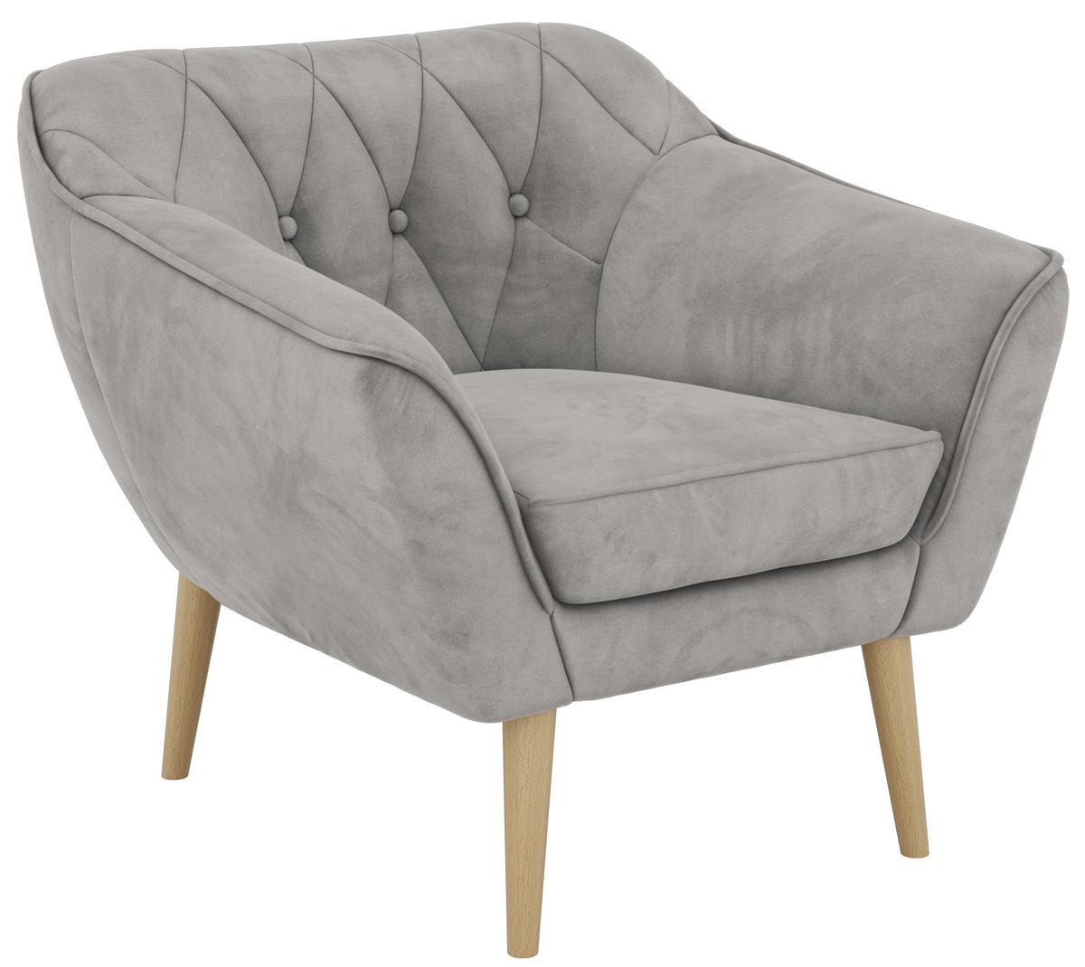 SESSEL PIRS - Hellgrau Velvet - Holzbeine - Buchefarben/Hellgrau, Holzwerkstoff/Textil (80/75/74cm) - MKS