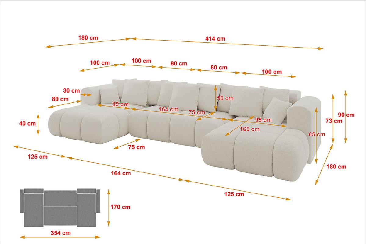 WOHNLANDSCHAFT CLOUD-U-v1 405x185x90 Weiß Bouclé - Weiß, Holzwerkstoff/Kunststoff (405/90/185cm) - ALTDECOR