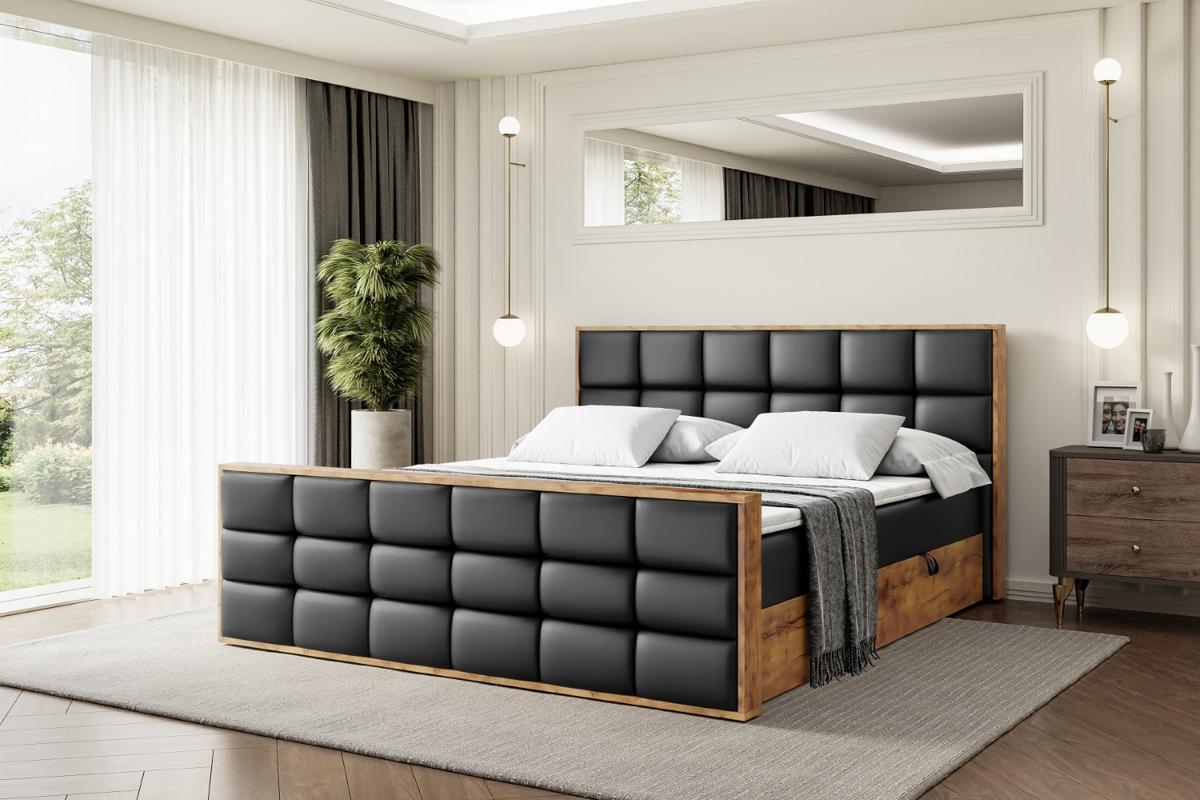 BOXBETT mit Matratze H3 und Lattenrost - LOLLI2-Z - 180x200 - Schwarz Kunstleder - Schwarz, Holzwerkstoff (180/200cm) - ALTDECOR
