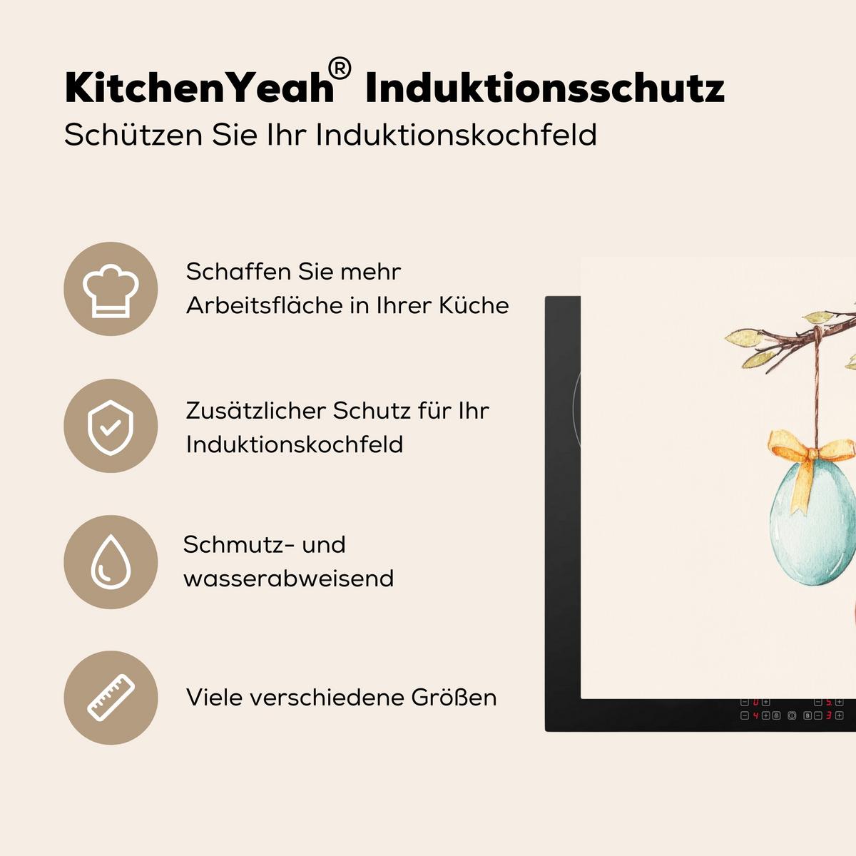 HERDABDECKPLATTE Osterkuchen - Schleife - Eier Ceranfeldabdeckung 76x51.5 cm - Creme, Kunststoff (76/51.5/0.2cm) - MuchoWow