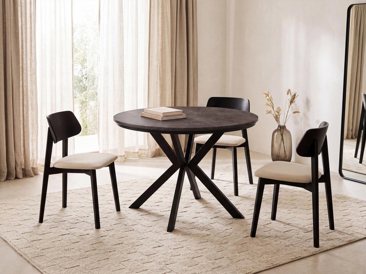 ESSTISCH Valio rund oval ausziehbar verlängerbar mit schwarzen Metallbeinen, Beton Dunkelgrau 100-140/100/76 cm - Dunkelgrau/Schwarz, Holzwerkstoff/Metall (100/140/76cm) - WFL GROUP