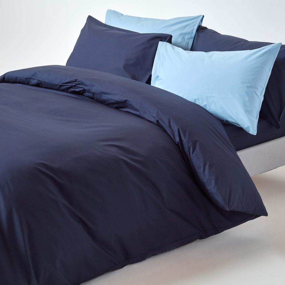 BETTWÄSCHE Perkal Fadendichte 200 - Dunkelblau, Textil (230/220cm) - Homescapes