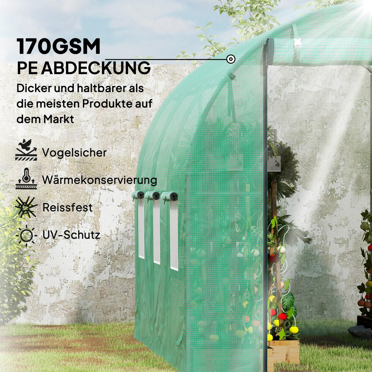 FOLIENTUNNEL, 300L x 200B x 195H cm - Grün, Kunststoff (200/195/300cm) - Outsunny
