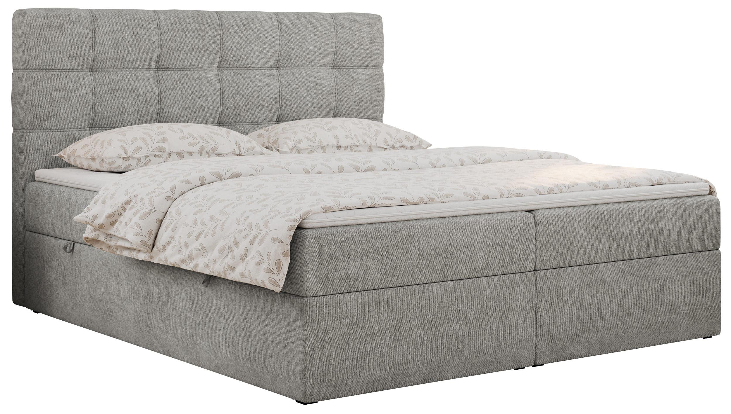 BOXBETT ERNI 140/200 - Hellgrau Strukture - H4 - Hellgrau, Holz/Textil (140/200cm) - MKS