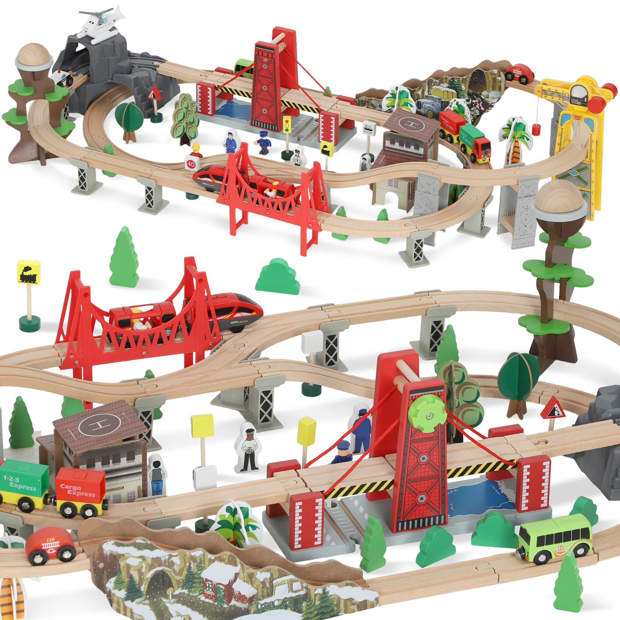100 Stücke Holzeisenbahn-Set Buchenholz Kunststoff Naturholz - Multicolor, Holz (60/27.5/118cm) - AIYAPLAY