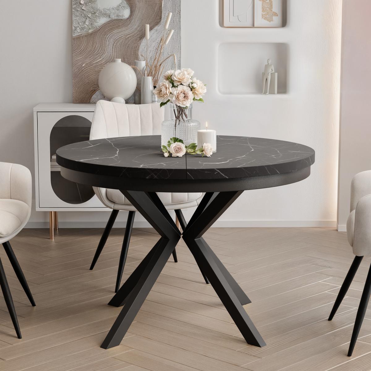 AUSZIEHTISCH MILTON 90-166/76 cm mit Metallgestell und Zarge, Schwarz / Grigia Pietra - Schwarz/Grau, Holzwerkstoff/Metall (90/90/76cm) - Idohome