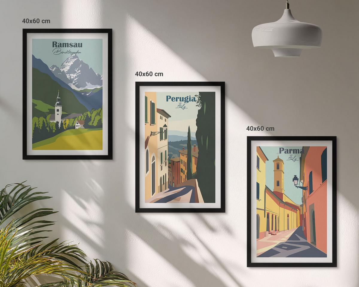 BILDER SET 3er Set - 40x60 cm Schwarzer Rahmen - Berglandschaften und Italien - Schwarz, Kunststoff (40/60cm) - TULUP