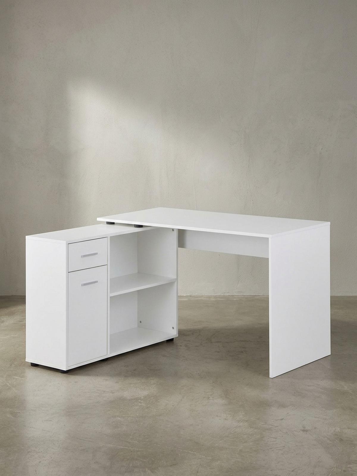 SCHREIBTISCH mit Regalplatte – flexibel aufstellbar, melaminbeschichtet, weiß, 120x107x75 cm - Weiß, Holz/Kunststoff (107/120/75cm) - KADIMA DESIGN