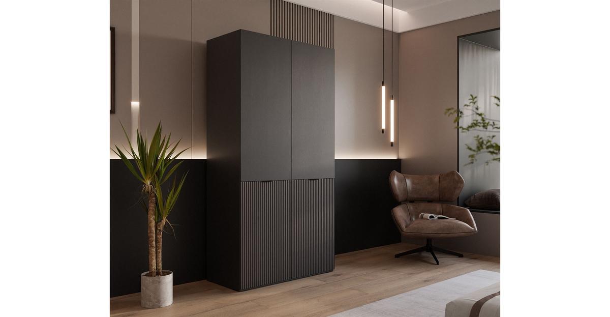 KLEIDERSCHRANK SANDBOX MODERN 100 101/49/200 cm Schwarz Graphit / Schwarz Graphit ohne LED ohne Zusatzböden - Schwarz, Holzwerkstoff/Kunststoff (101/200/49cm) - Lookway