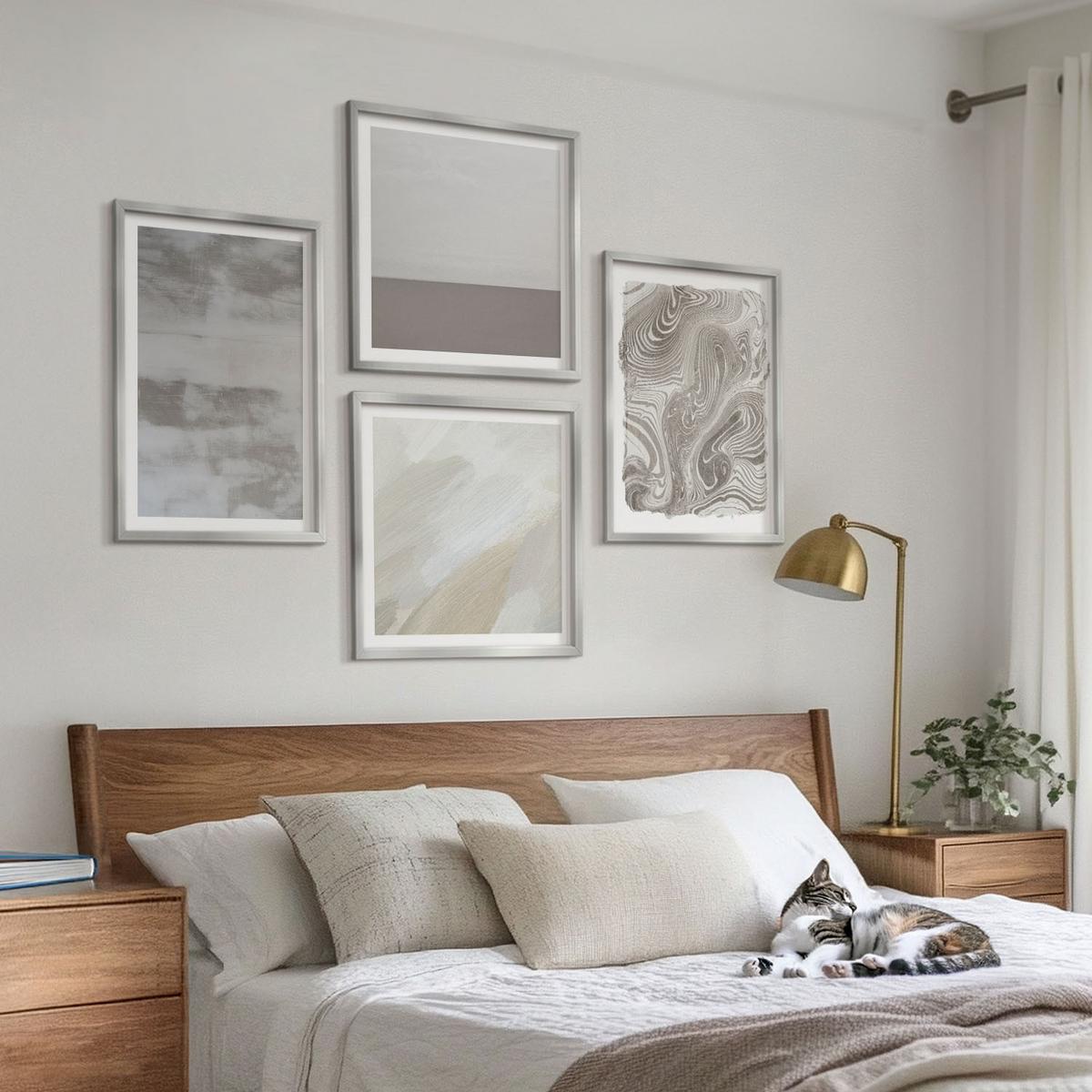 BILDER SET 4er Set - 50x50 cm & 40x60 cm Silberner Rahmen - Industriedesignstrukturen - Silberfarben, Kunststoff (50/50cm) - TULUP