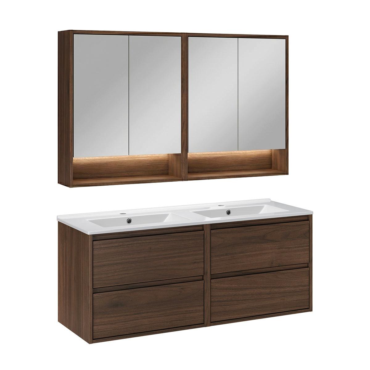 BADMÖBEL 121cm Edmé 2er-Set Dunkles Holz - Braun, Holzwerkstoff (121/52/46cm) - Petits-meubles