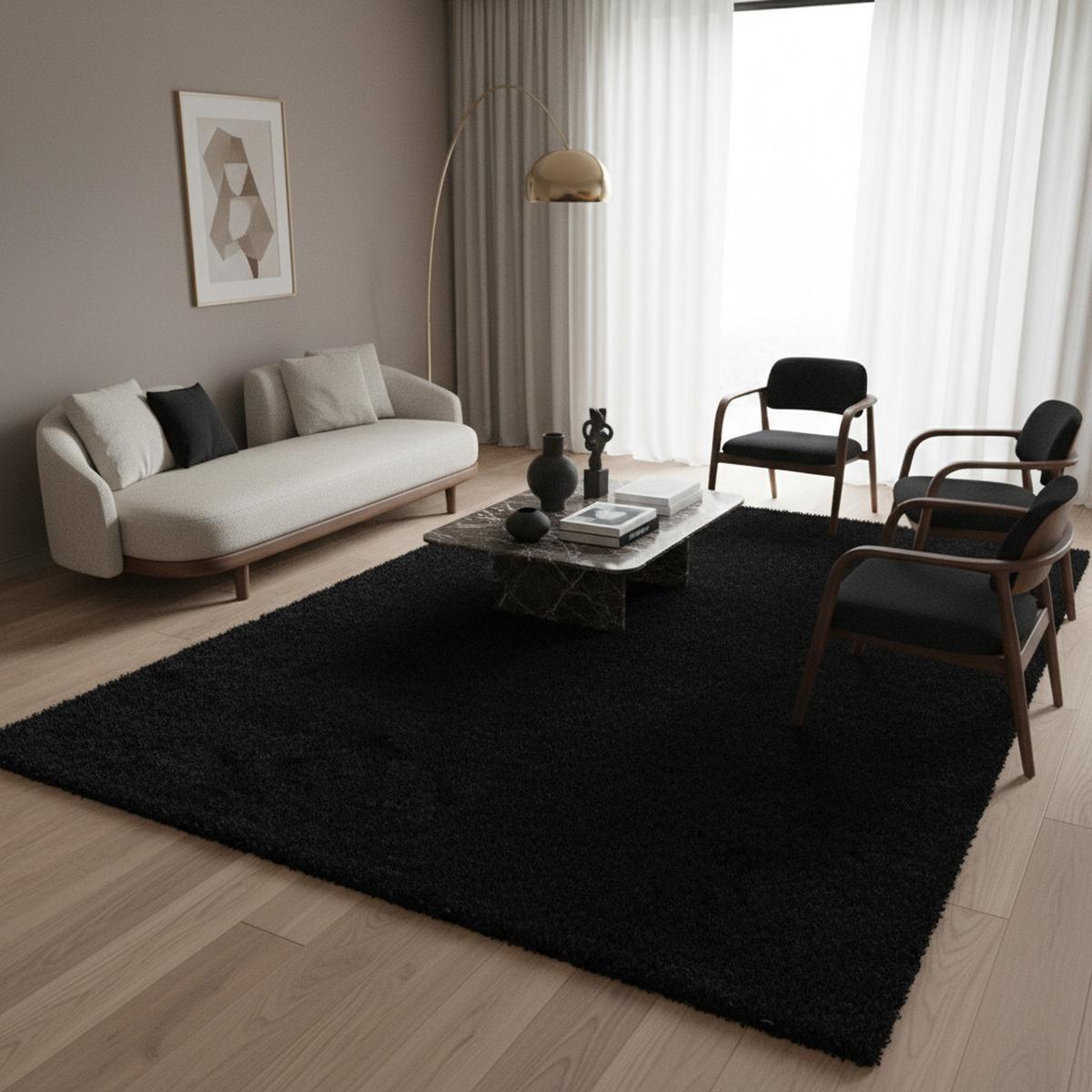 TEPPICH Hochflor SPREE in Schwarz, einfarbig, Ø 80 cm - Schwarz, Textil (80/80cm) - KADIMA DESIGN