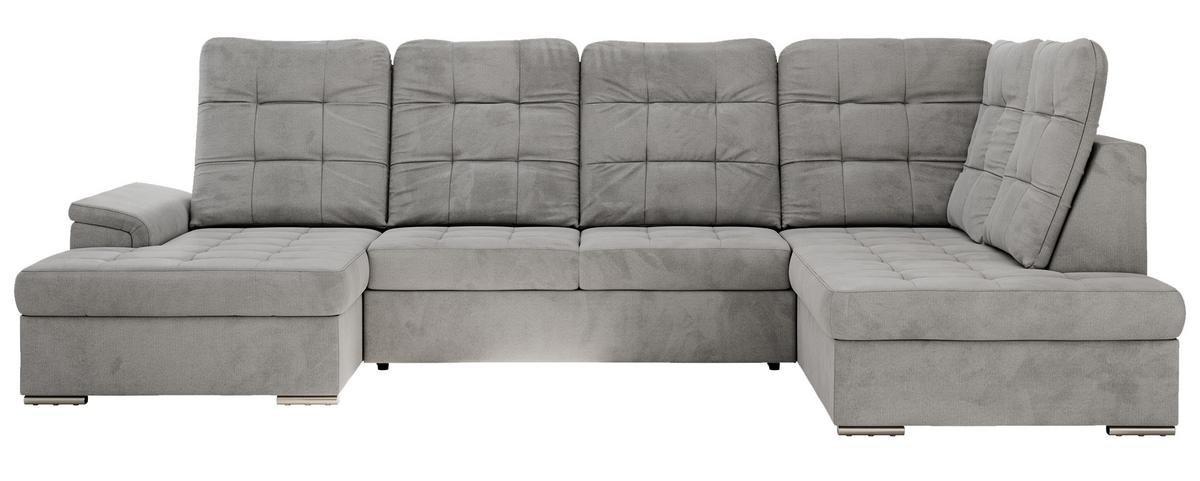 WOHNLANDSCHAFT MADRITO U - Hellgrau Velorus - Rechts - Silberfarben/Hellgrau, Textil/Metall (323/89/204cm) - MKS