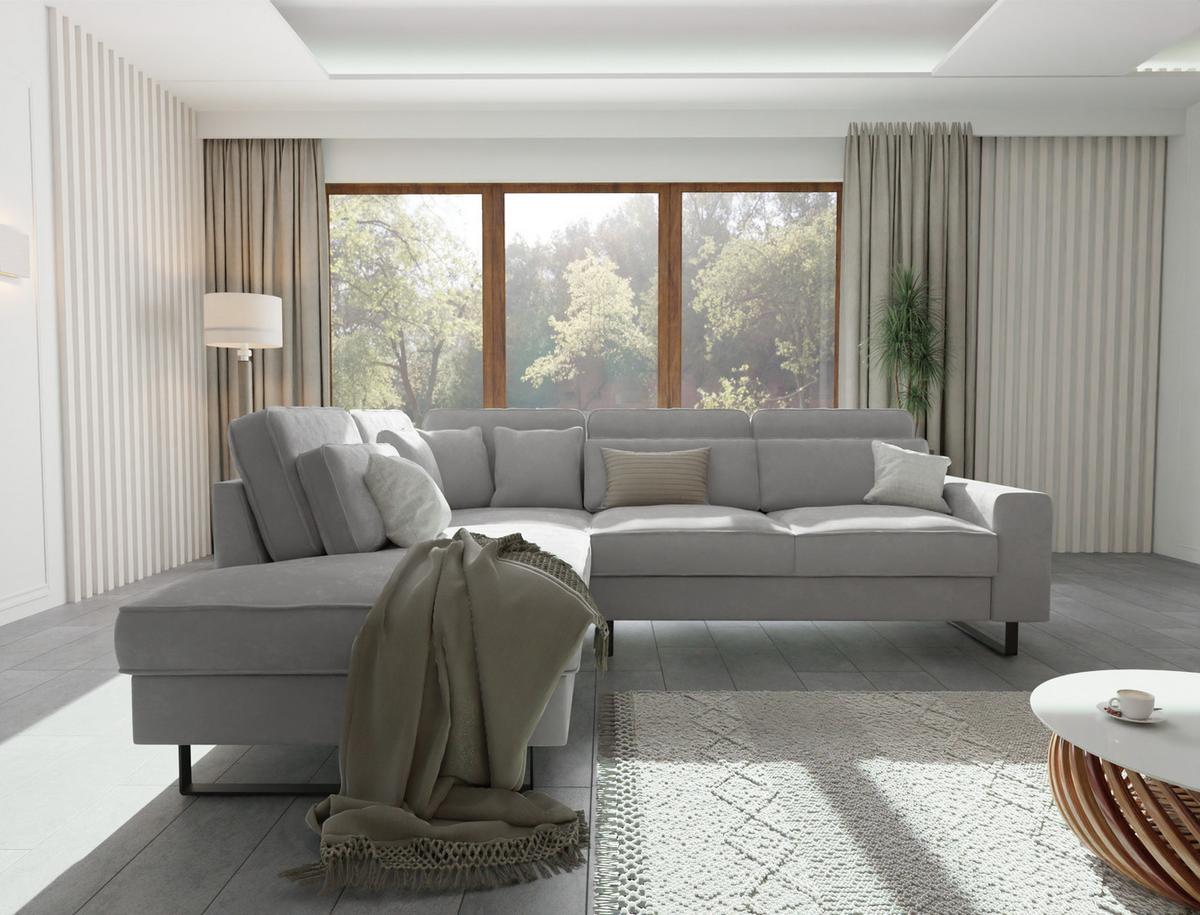 ECKSOFA Zuri Hellgrau Samt - Hellgrau/Schwarz, Holz/Kunststoff (290/231cm) - S-Style Möbel