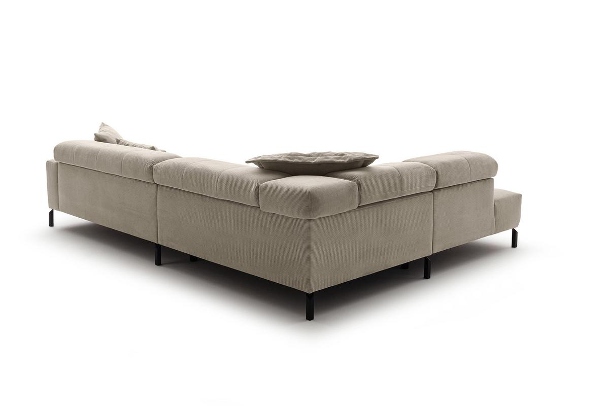 ECKSOFA MIT MOTORISCHEM SITZVORZUG OHIO Beige Cord Relaxfunktion - Beige/Schwarz, Textil/Metall (311/219cm) - KAWOLA