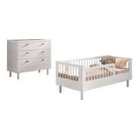 JUNIORBETT SET 70x140 Keeley Buche Weiß Holz Kommode Komfort Stabil - Weiß, Holz (74/60/144cm) - 58aufmkessel