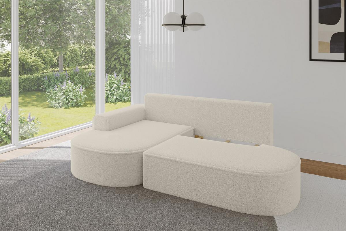 ECKSOFA mit Schlaffunktion und Bettkasten Ottomane Links MARI-L1-S - 283x167x73 cm Beige Bouclé - Beige/Schwarz, Holzwerkstoff/Kunststoff (283/167cm) - ALTDECOR