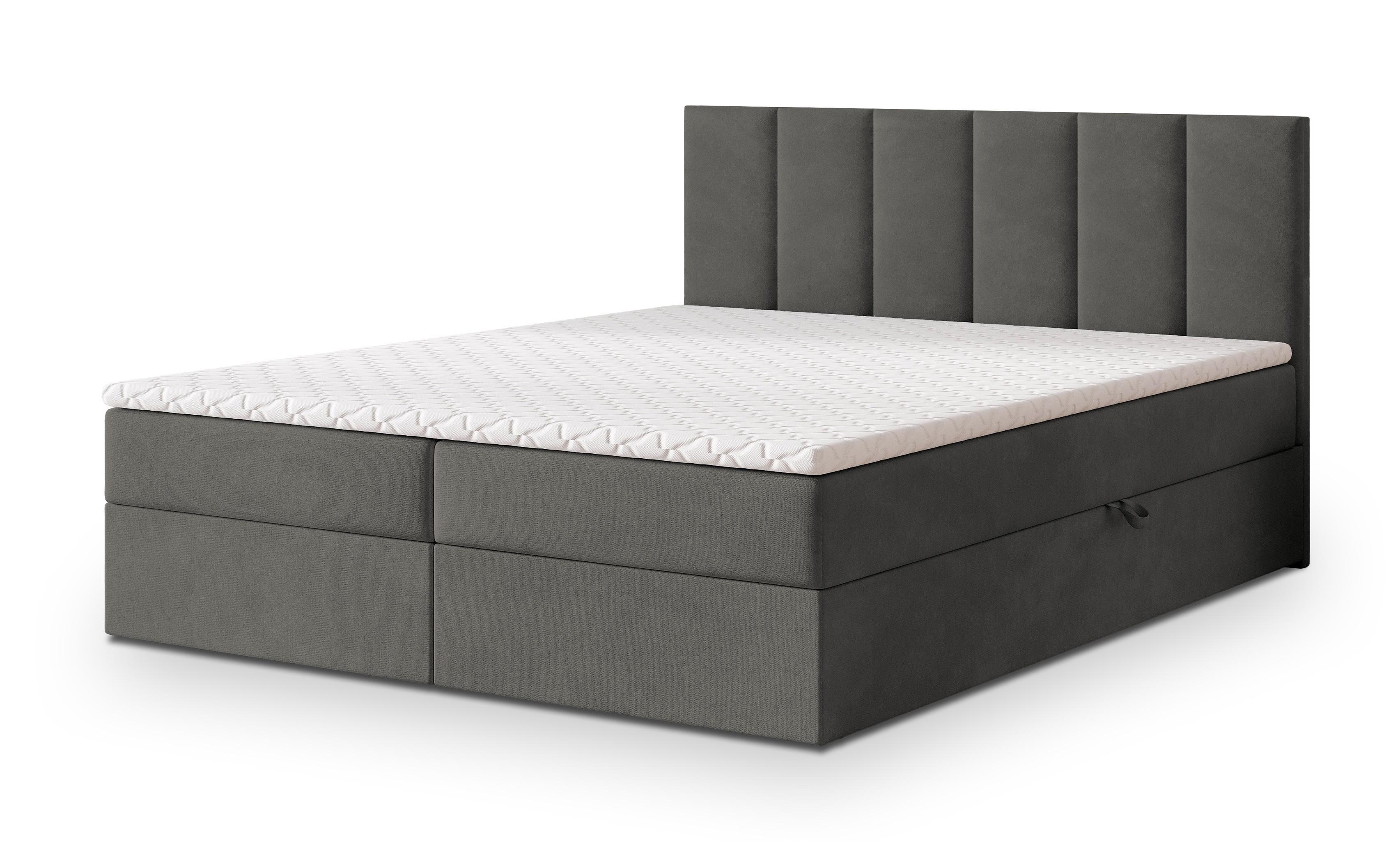 BOXBETT MERIL 180x200 cm mit Matratze und Topper - Grau - Grau, Holz (180/200cm) - MASSENO