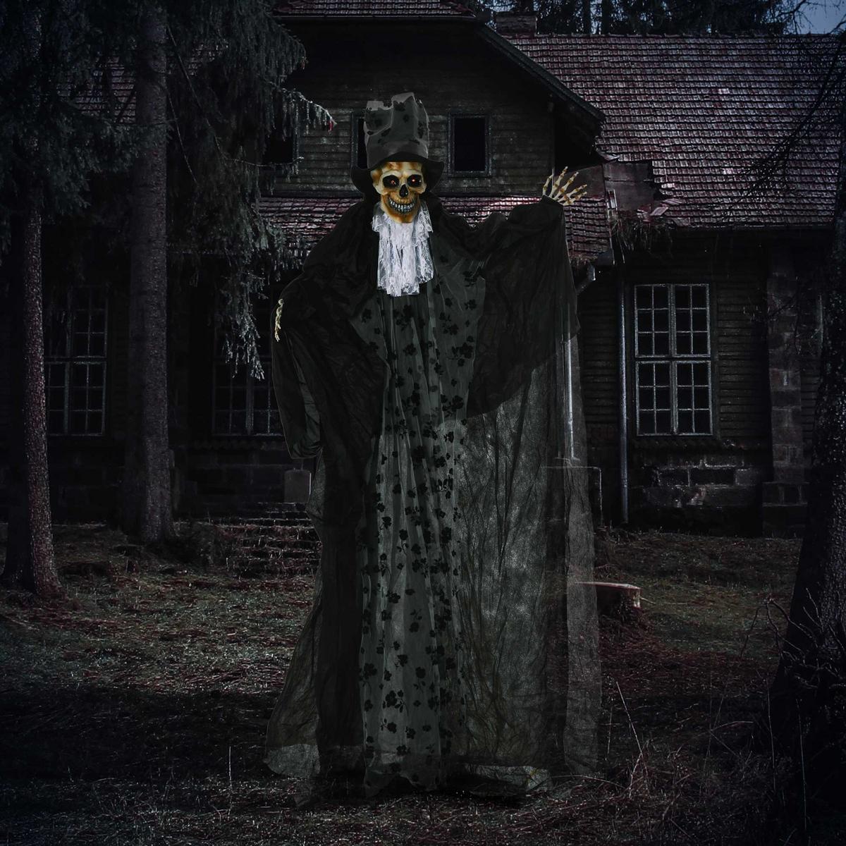 183CM Halloween-Dekoration Gespenst Bräutigam In Lebensgröße Augenglühen - Schwarz, Kunststoff (65/189/115cm) - Outsunny