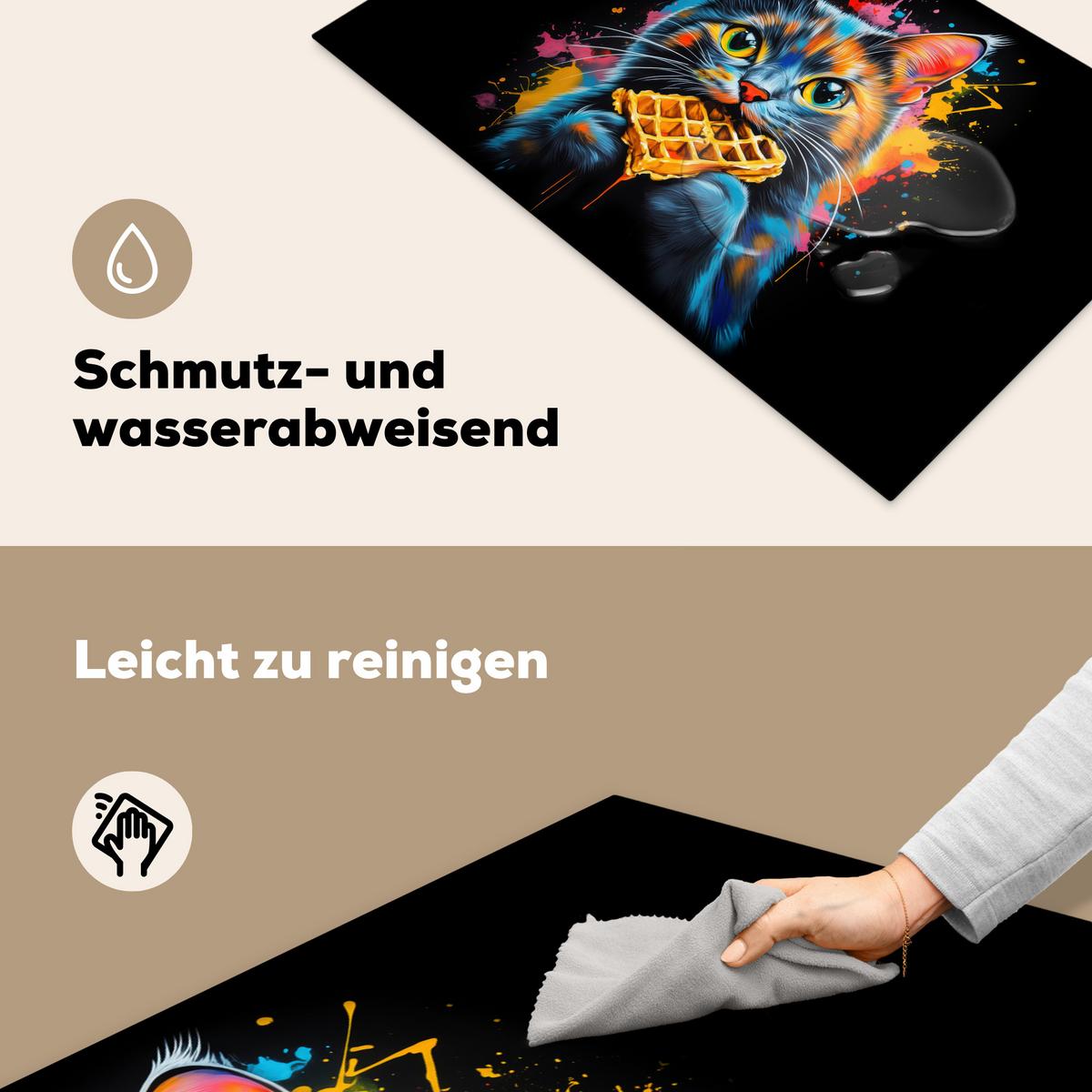 HERDABDECKPLATTE Katze - Graffiti - Bunt - Waffel - Essen Induktionsmatte 83x51 cm - Multicolor, Kunststoff (83/51.5/0.2cm) - MuchoWow