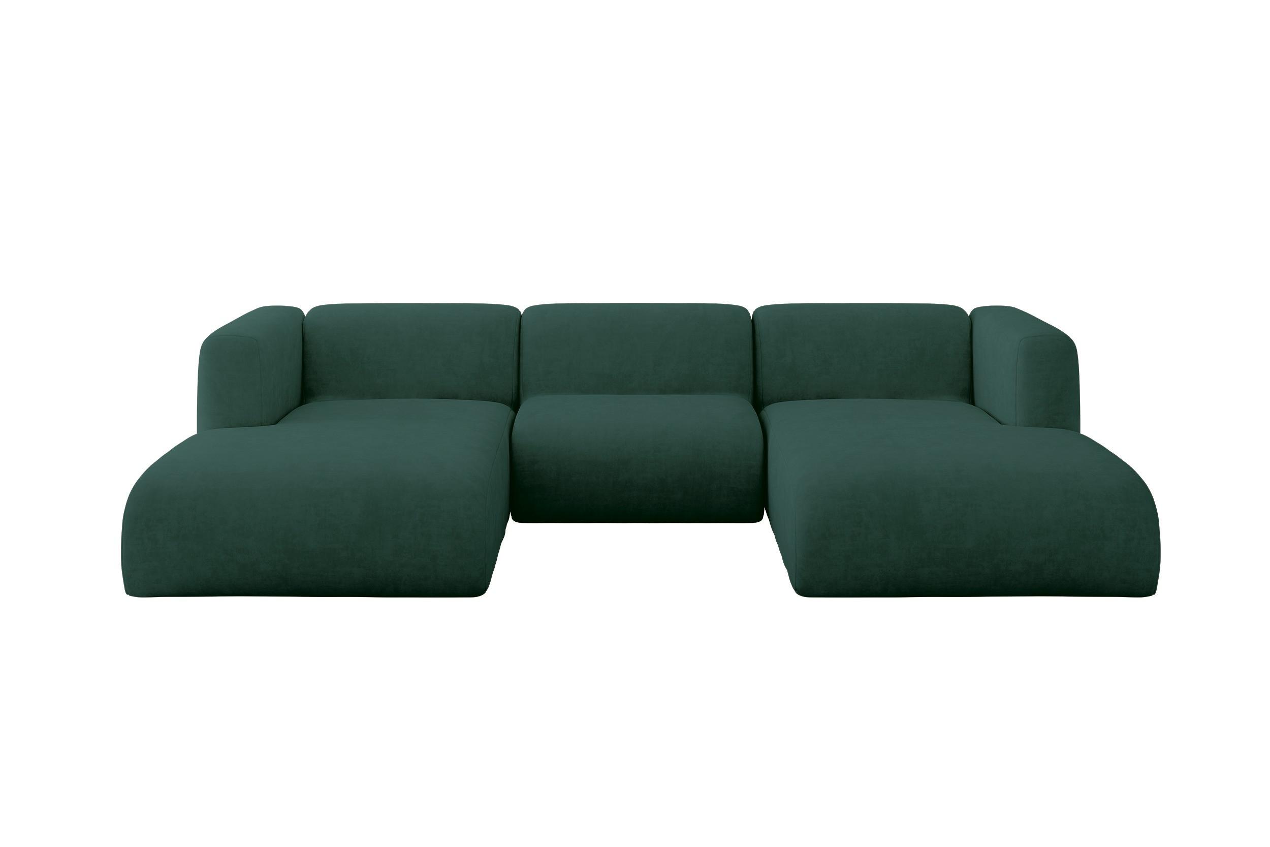 WOHNLANDSCHAFT MIRA-U1 317x179x70 Grün Velours - Dunkelgrün/Schwarz, Holzwerkstoff/Kunststoff (317/70/179cm) - ALTDECOR