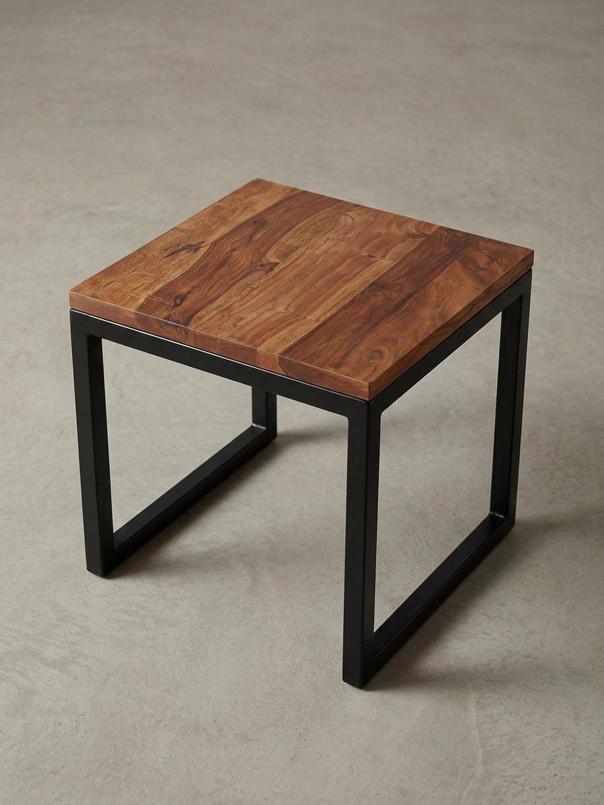 BEISTELLTISCH – Massivholz Braun rechteckig robust Industrial - Schwarz/Braun, Holz/Metall (45/45/40cm) - KADIMA DESIGN