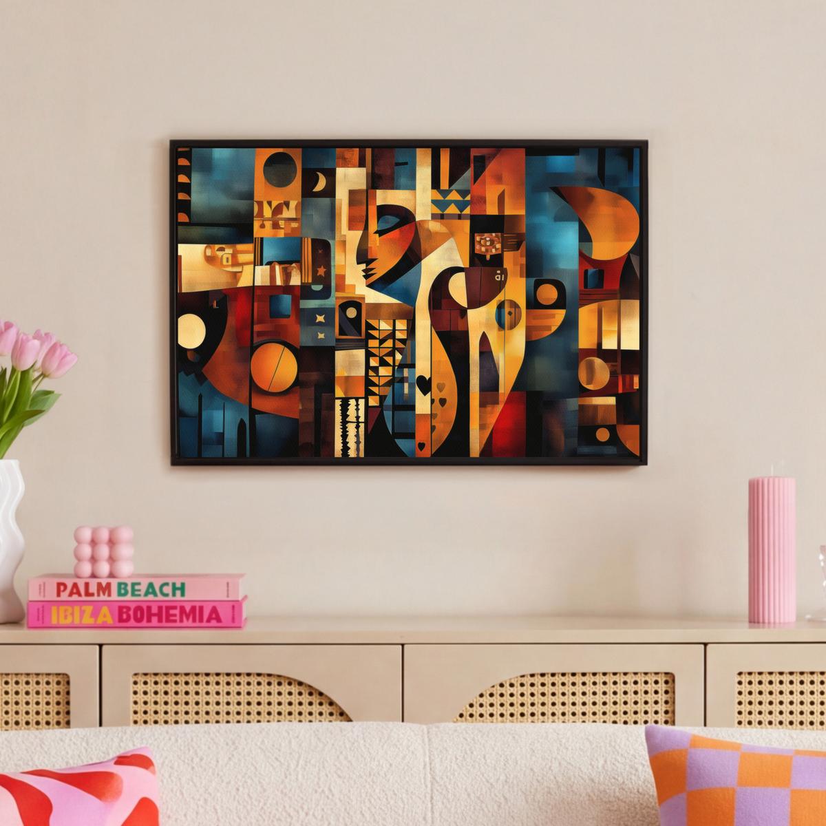 LEINWAND Bilder mit Rahmen - Figuren - Abstrakt - Symbole - 60x40 - Terracotta, Textil (60/40cm) - MuchoWow
