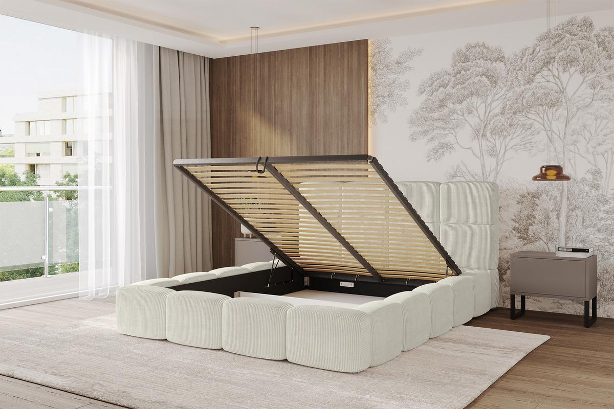 POLSTERBETT mit Bettkasten und Lattenrost, Bett mit Kopfteil, Boxbett ohne Matratze, Doppelbett mit Stauraum - NATA 120x200 Creme - Ecru, Holzwerkstoff/Textil (120/200cm) - ALTDECOR