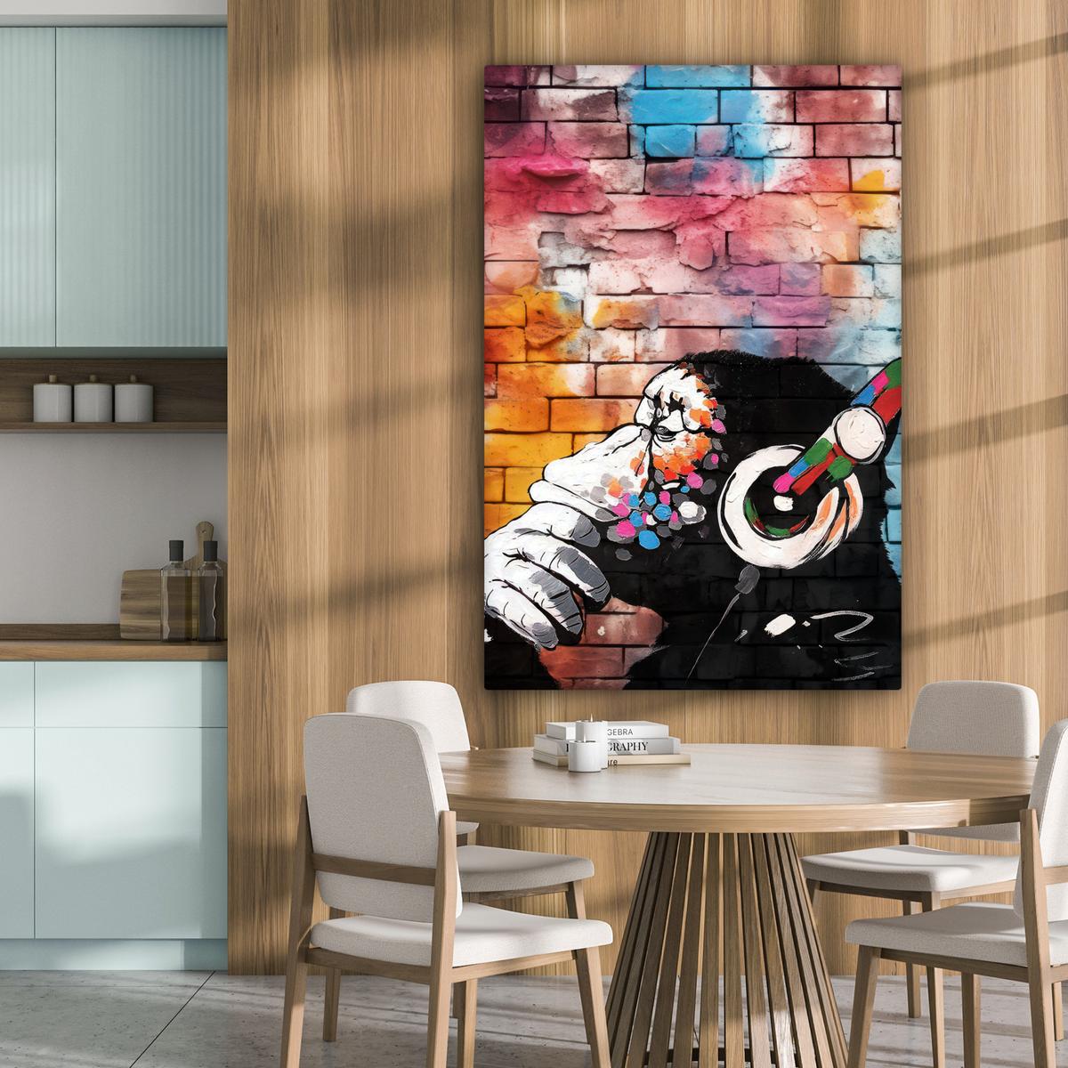 LEINWANDBILD Affe - Graffiti - Musik Deko XXL 80x120 cm - Multicolor, Textil (80/120cm) - MuchoWow