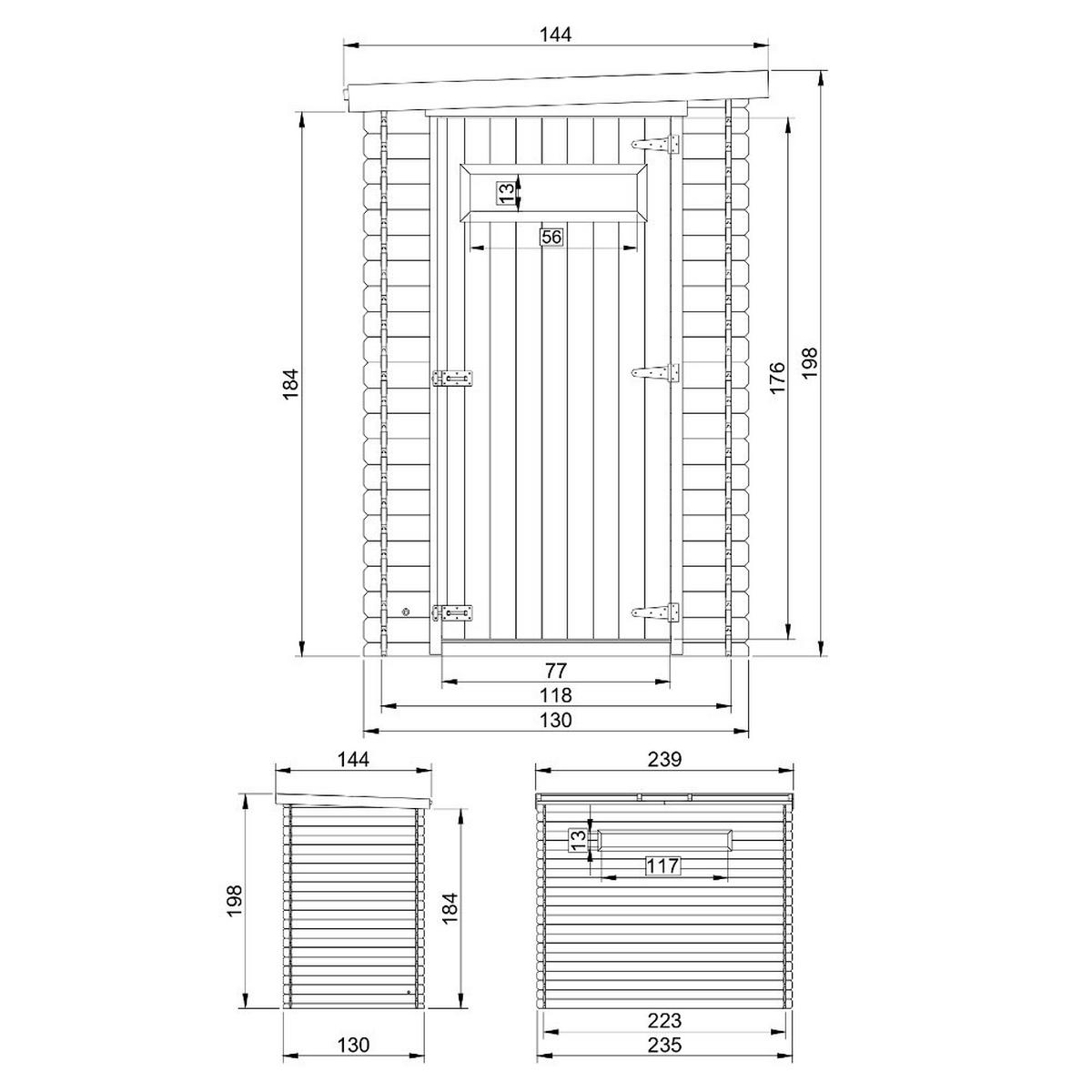 HOLZ-GARTENHAUS - B144xL239xH198 cm/ 2.63 m2 M306A - Beige, Holz (144/198/239cm) - Timbela