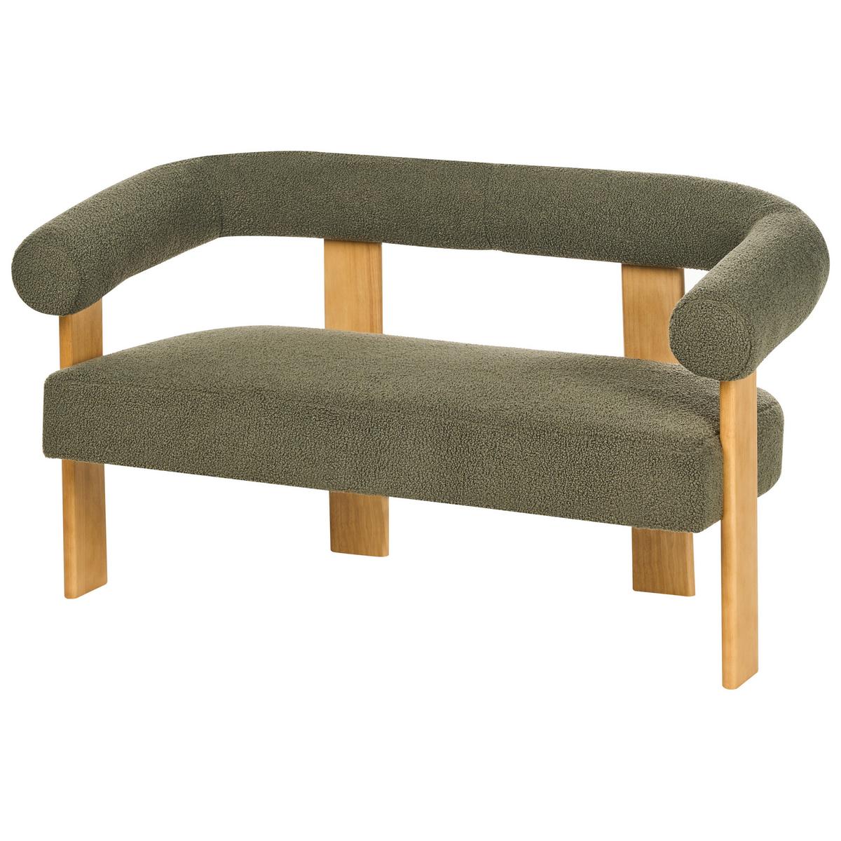 SOFA-SET Bouclé Grün/Hellbraun Ilbro - Olivgrün/Braun, Textil (138/76/68cm) - Beliani