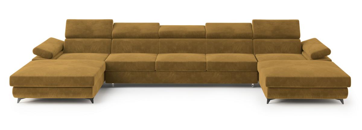 WOHNLANDSCHAFT VIVENTE Gelb Velours-Stoff mit Schlaffunktion - Gelb, Holz (410/89/190cm) - MASSENO