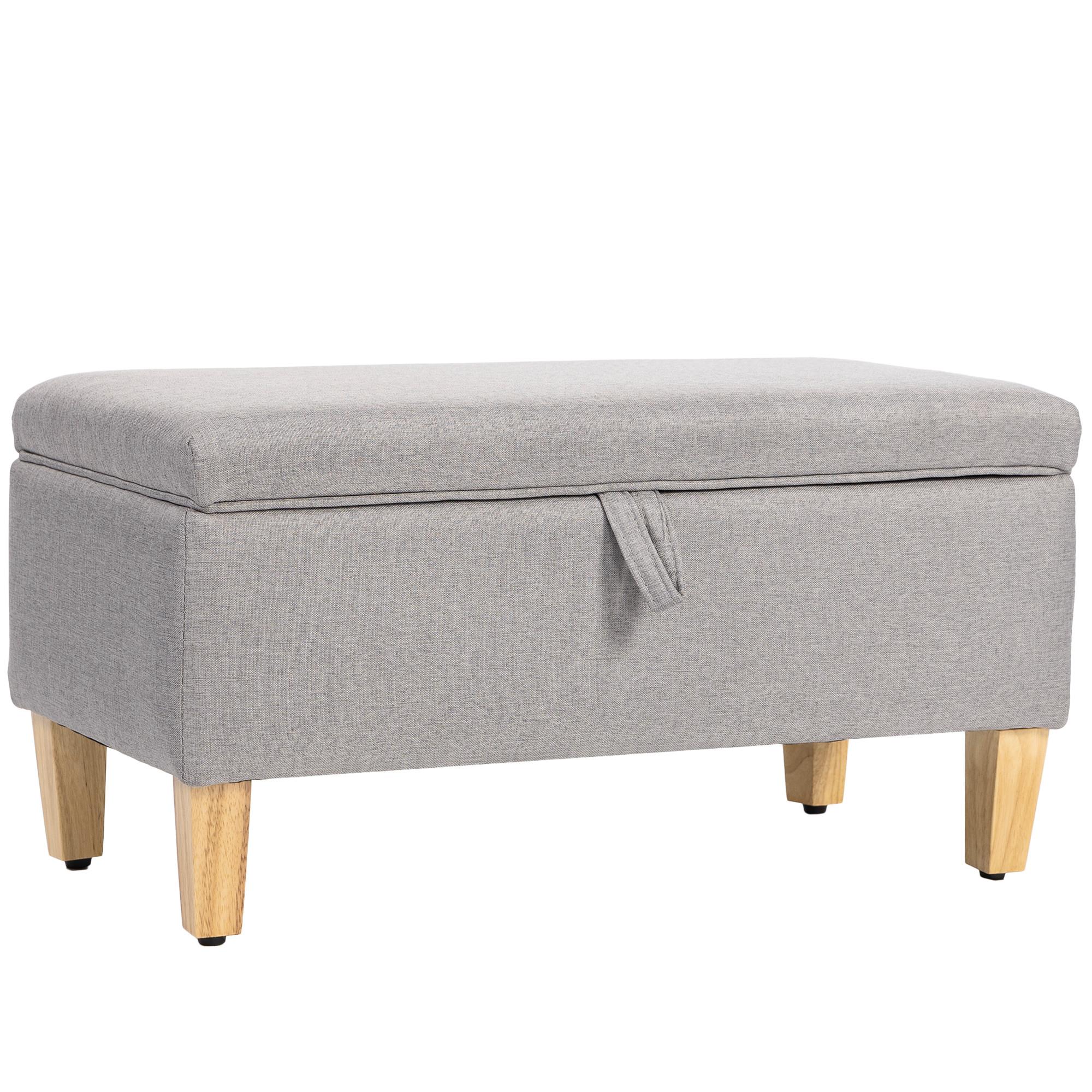TRUHENBANK Polyester Schaumstoff Hellgrau - Hellgrau/Naturfarben, Holz/Textil (37/36/71cm) - HOMCOM