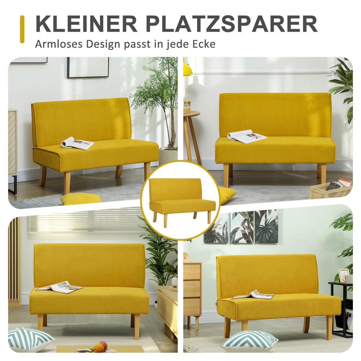 SOFA 2 Sitzer, mit Cord-Optik, 110 x 62 x 85 cm, Gelb - Gelb, Textil (62/85/110cm) - HOMCOM