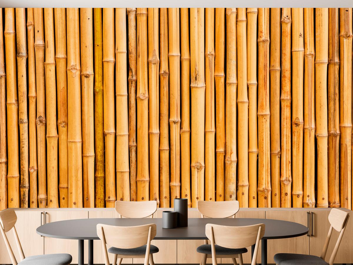 FOTOTAPETE für Küche Bambus Imitation Braune Wand Rustikal 400x280 - Orange/Braun, Papier (400/280cm) - Muralo