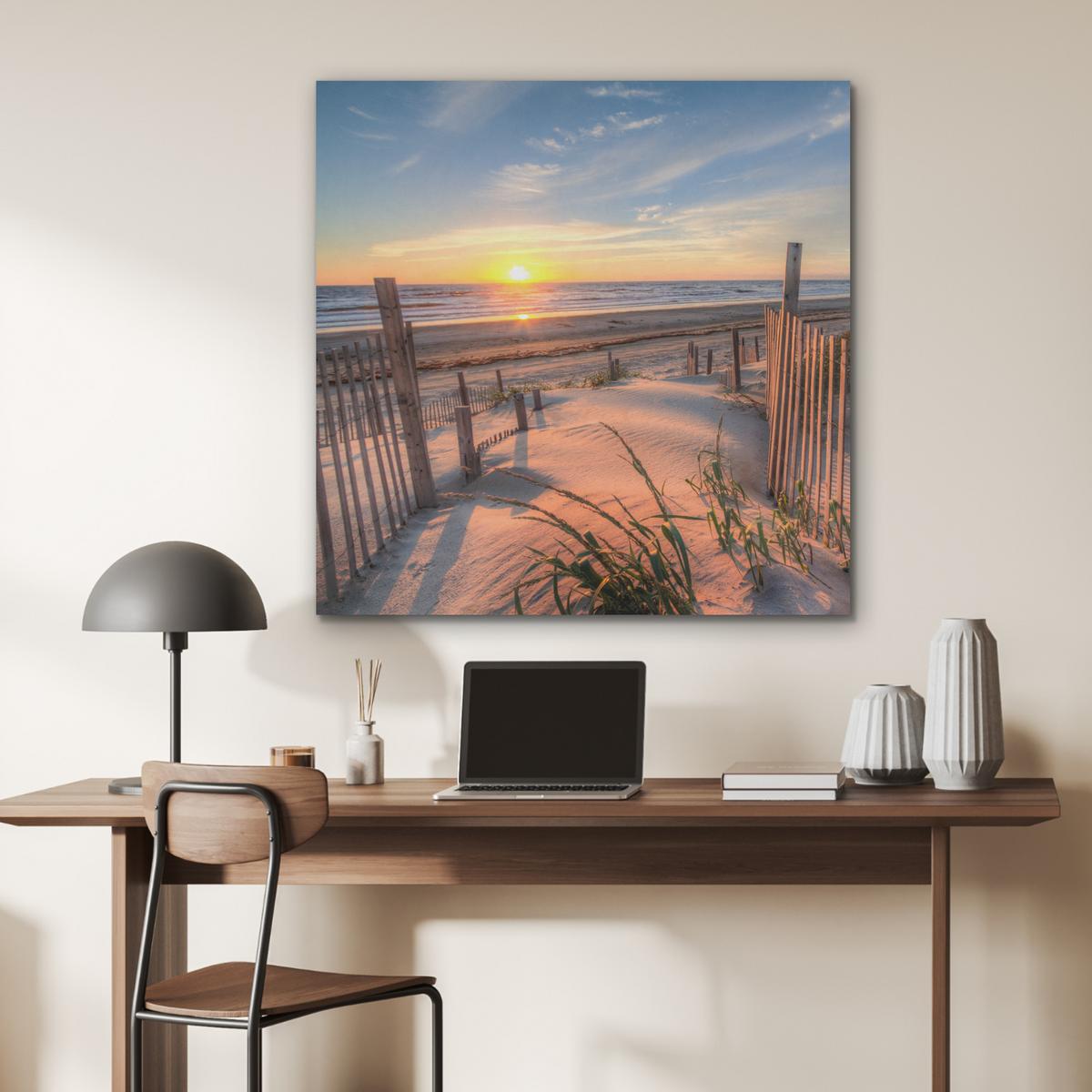 AKUSTIKBILD Strand - Meer - Düne - Sonnenuntergang - Landschaft Akustikpaneele 90x90 cm - Beige, Kunststoff (90/90/0.9cm) - MuchoWow