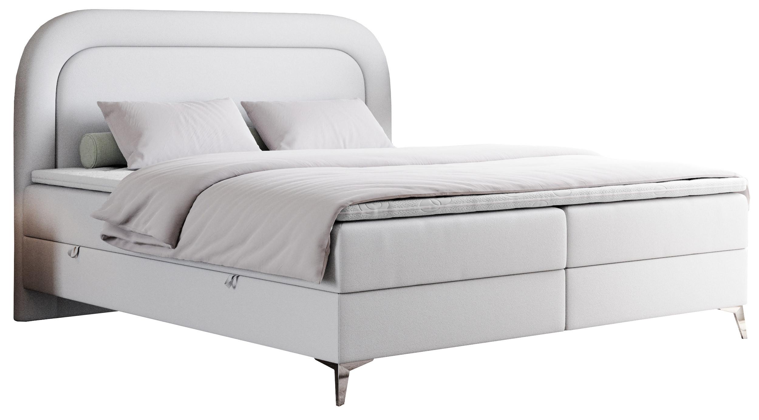 BOXBETT EIRA 140/200 Weiß Kunstleder - H3 - Silberfarben/Weiß, Holz/Textil (140/200cm) - MKS