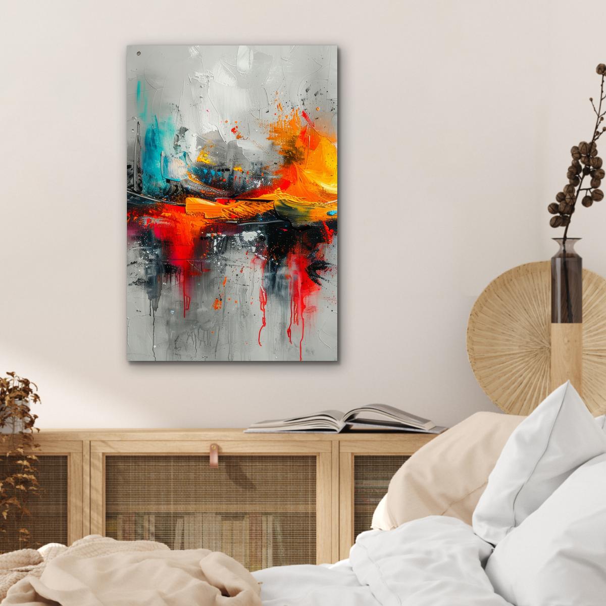 METALLBILD Moderne Kunst - Orange - Grau - Abstrakt Deko Schlafzimmer 40x60 cm - Hellgrau, Metall (40/60cm) - MuchoWow
