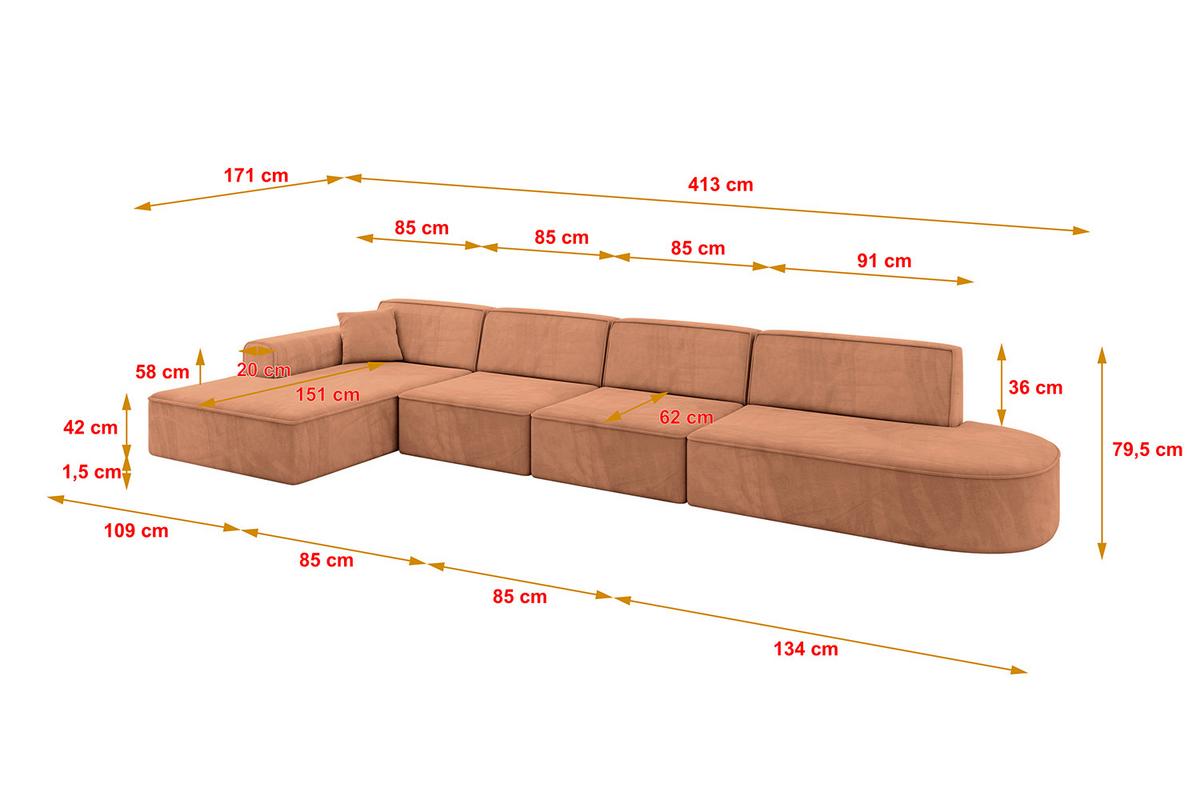 ECKSOFA Ottomane Links IREA-L3-v3 - 413x171x79 cm Koralle - Koralle, Holzwerkstoff/Textil (413/171cm) - ALTDECOR