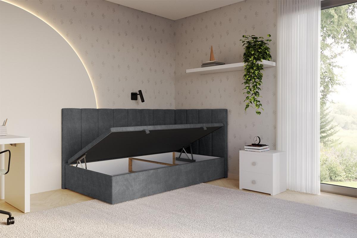 EINZELBETT Jugendbett mit Bettkasten Links, mit Matratze - LOVY 100x200 Dunkelgrau - Graphitfarben, Holzwerkstoff/Textil (100/200cm) - ALTDECOR